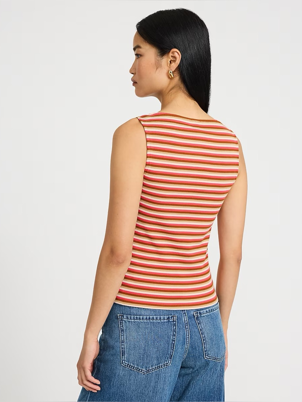 Express Striped Ribbed Boat Neck Button Front Knit Tank - Picture 2 of 9